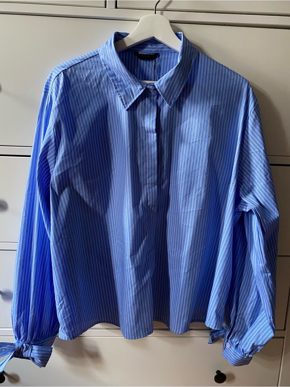 Zara Women’s Blue Pinstripe Button-Front Shirt